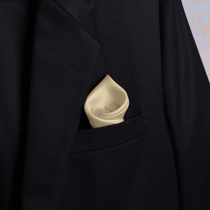 Solid buttercream scented pocket square styled in suit pocket - luxury accessory by Freeque