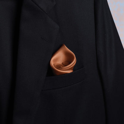 Chestnut satin silk scented pocket square in suit pocket - luxurious accessory by Freeque.