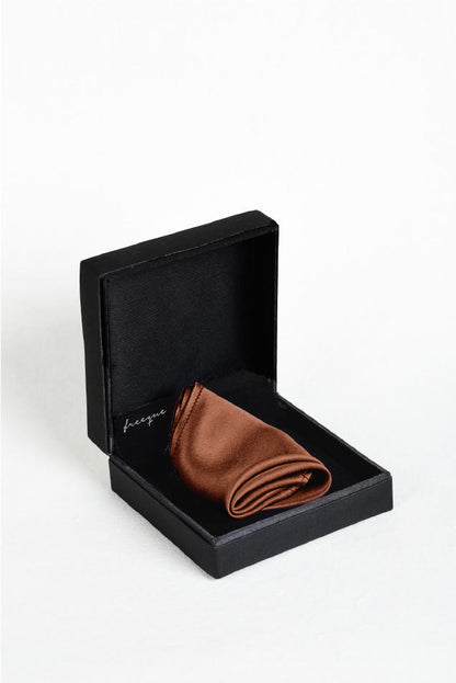 Close-up of chestnut satin silk scented pocket square