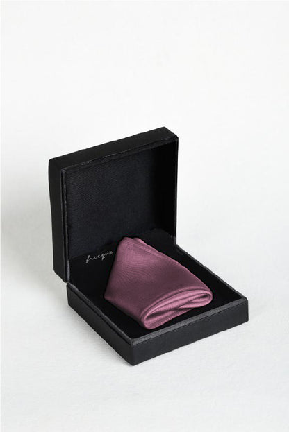 Solid mauve scented pocket square in a luxury gift box - premium satin silk accessory by Freeque.