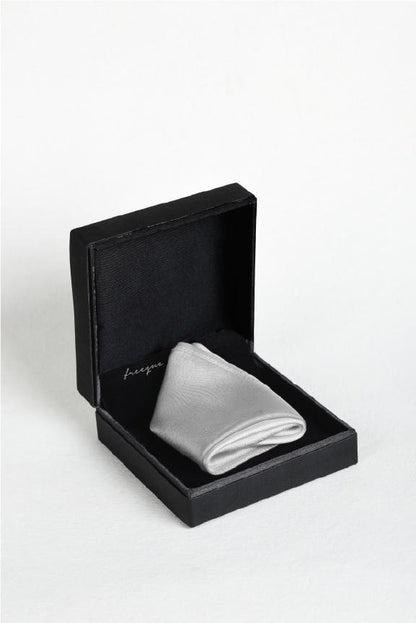 Solid white scented satin silk pocket square in a luxury black box