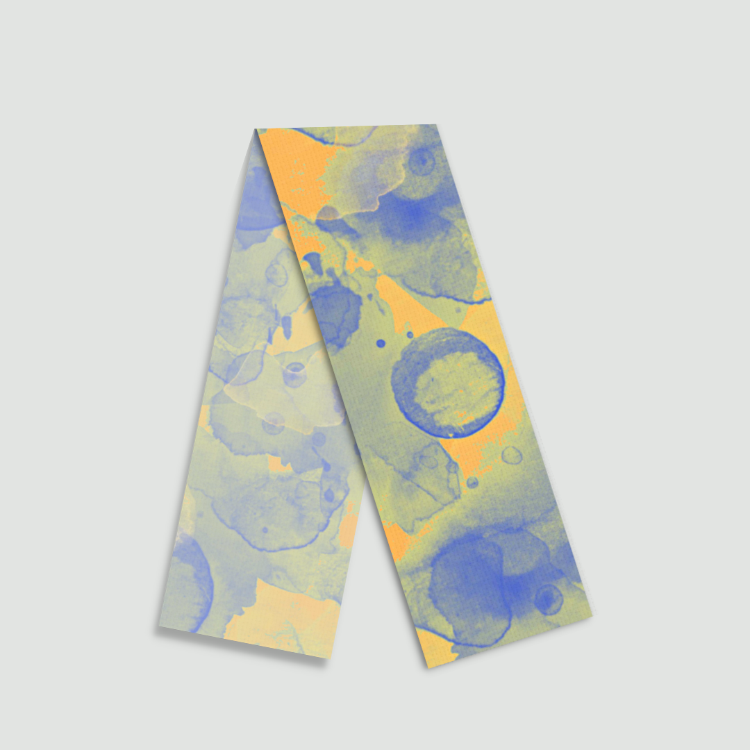 Blueberry Fiesta stole in folded format showcasing soft colors of blue and yellow