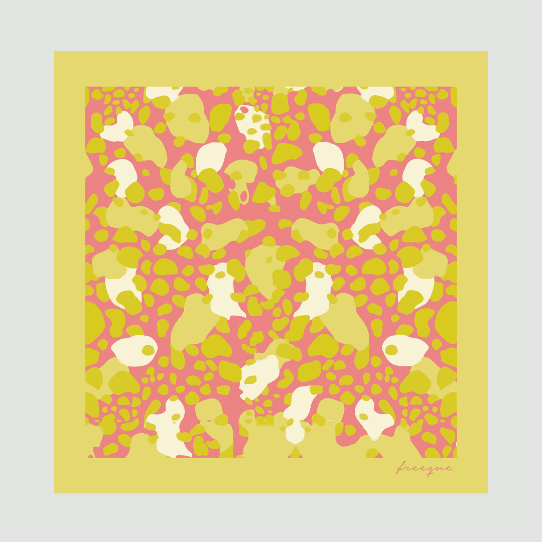 Flamin'Gold luxury scented scarf with vibrant yellow and pink abstract pattern, Freeque