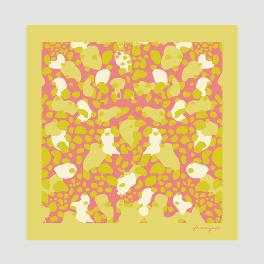 Flamin'Gold luxury scented scarf with vibrant yellow and pink abstract pattern, Freeque