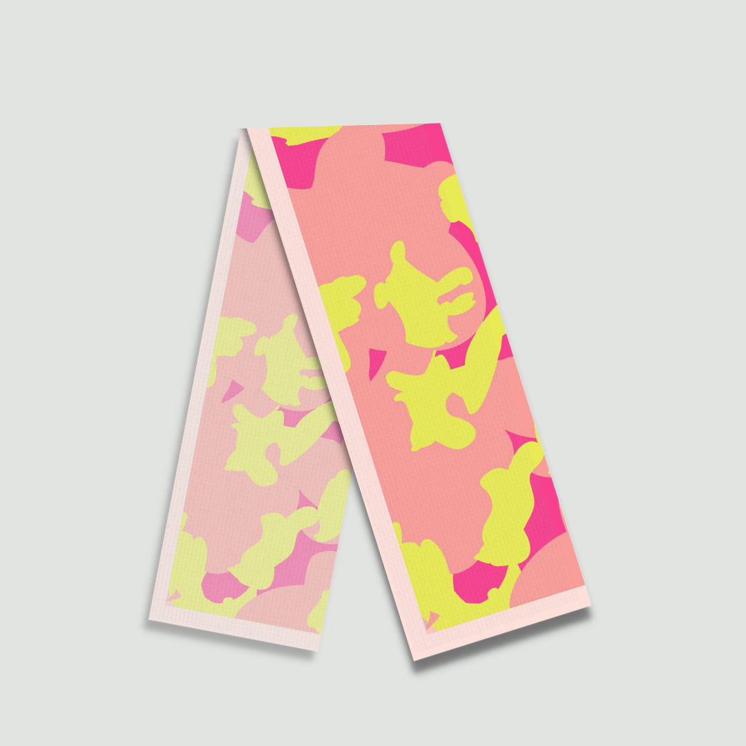 Close-up of Freeque Neon Veil stole showcasing pink and yellow pattern details