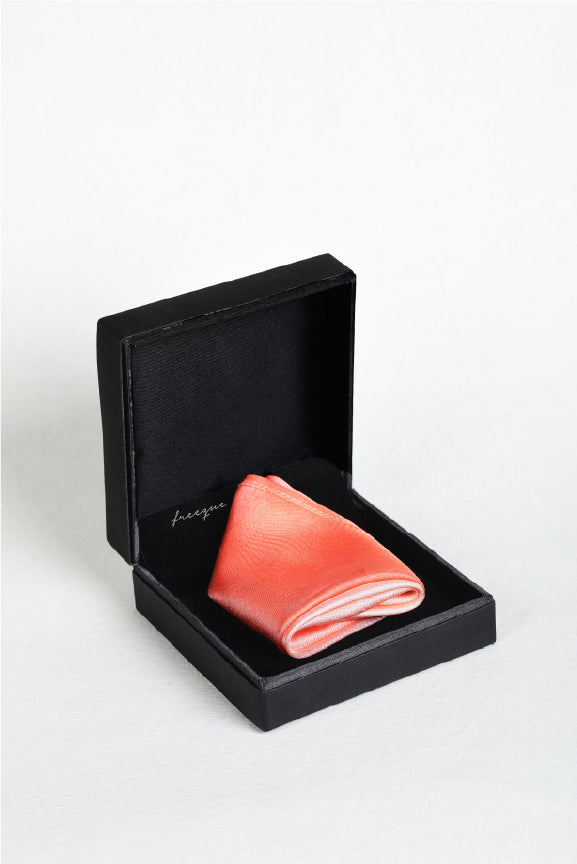 Ombre peach scented pocket square in a luxury black box, crafted from high-quality twill silk