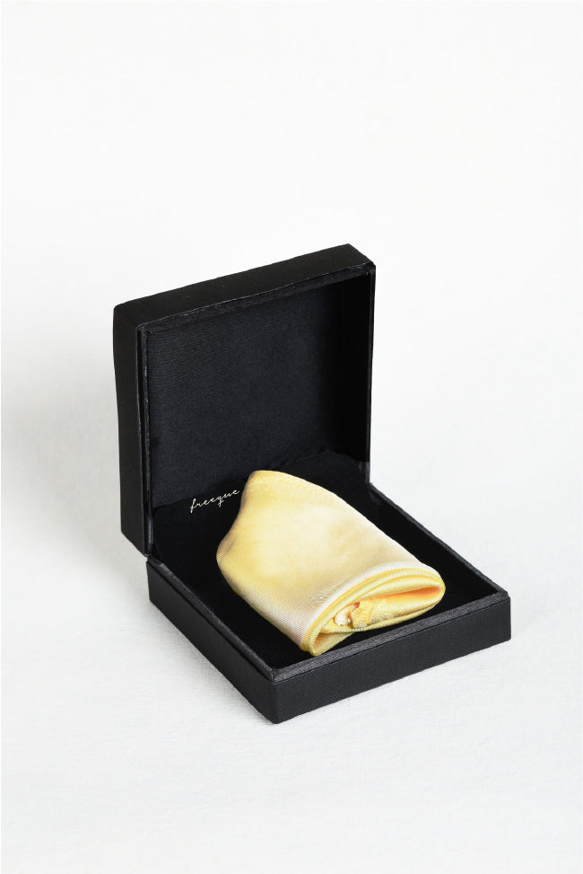Ombre yellow scented pocket square displayed in black gift box
