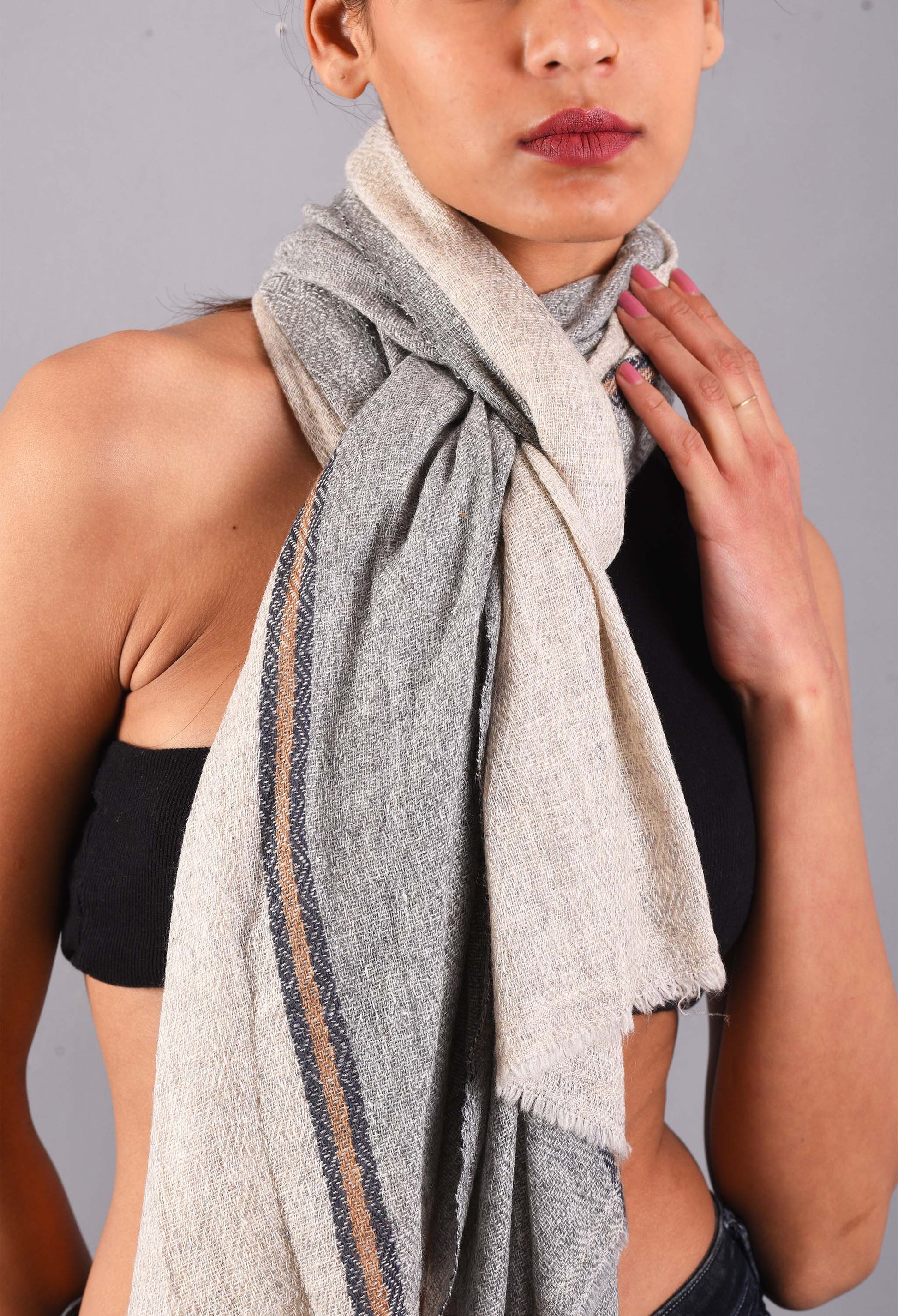 Close-up of Parker camel wool stole with a luxurious texture