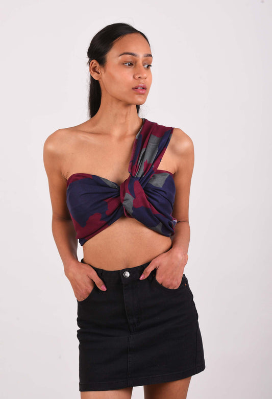 Model wearing Raspberry Veil scented stole as a top