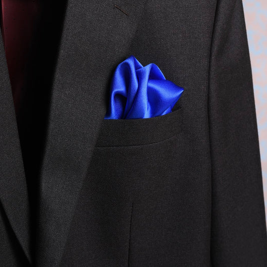 Solid Electric Blue Scented Pocket Square in Suit Pocket - Luxurious Satin Silk