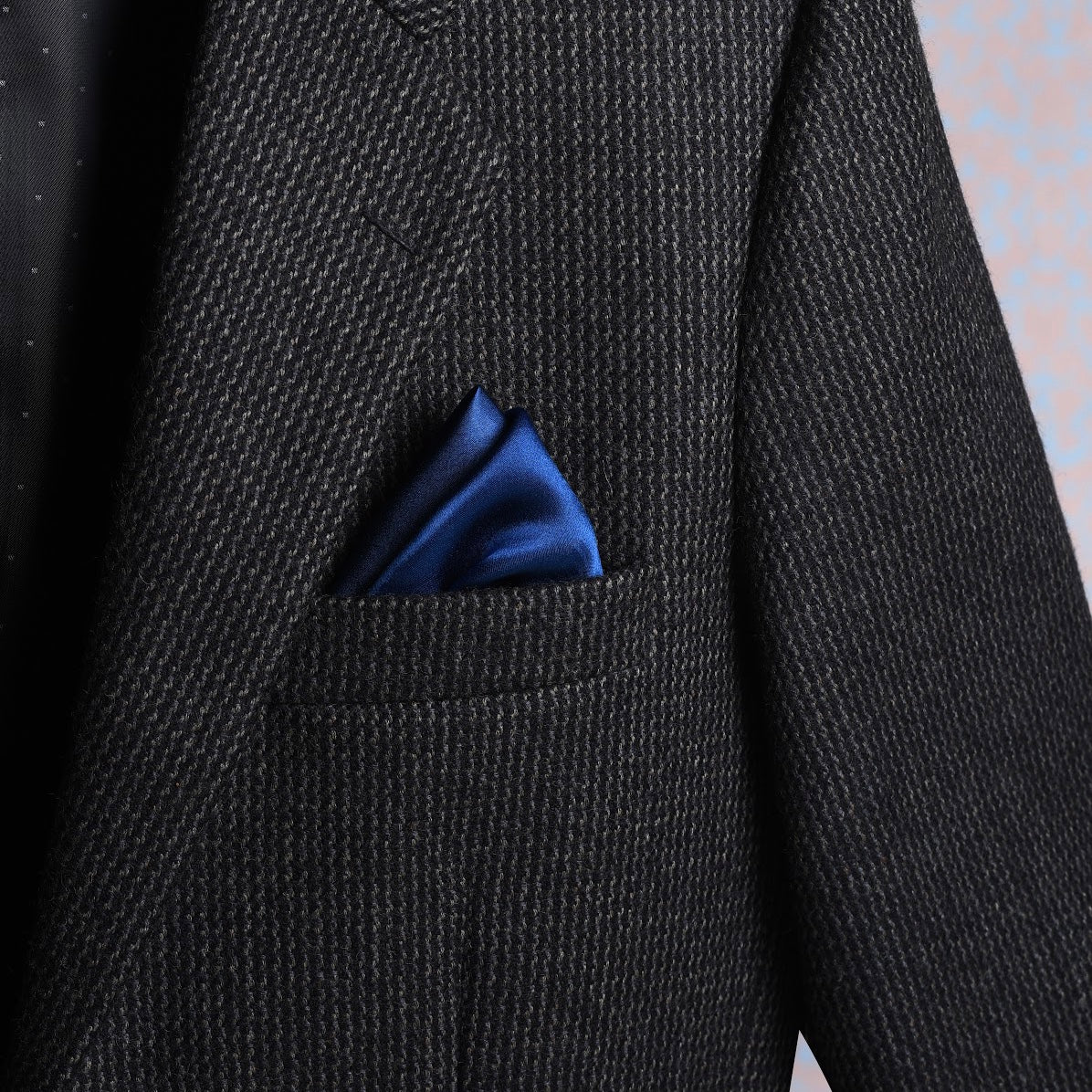 Solid indigo scented pocket square in suit pocket - luxury accessory by Freeque