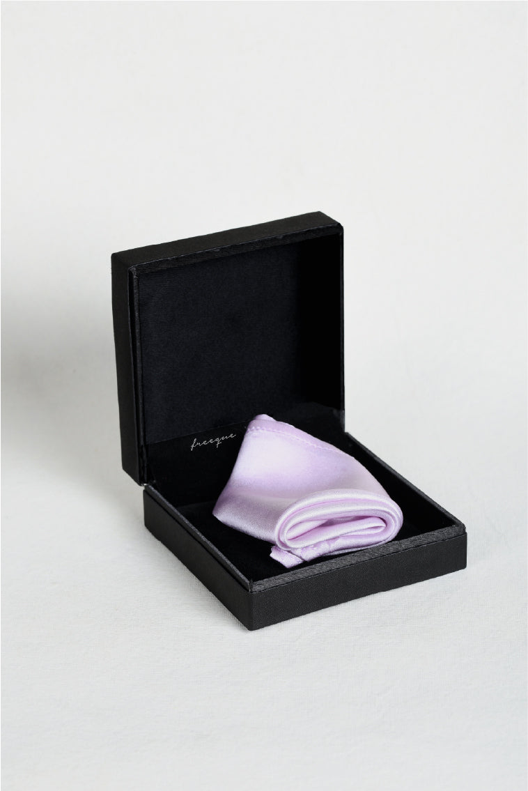 Solid lilac scented pocket square in a luxurious black gift box.