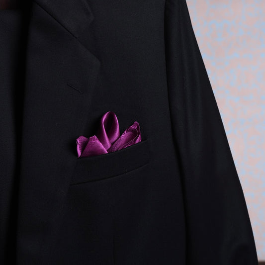Luxury solid magenta scented pocket square in suit pocket