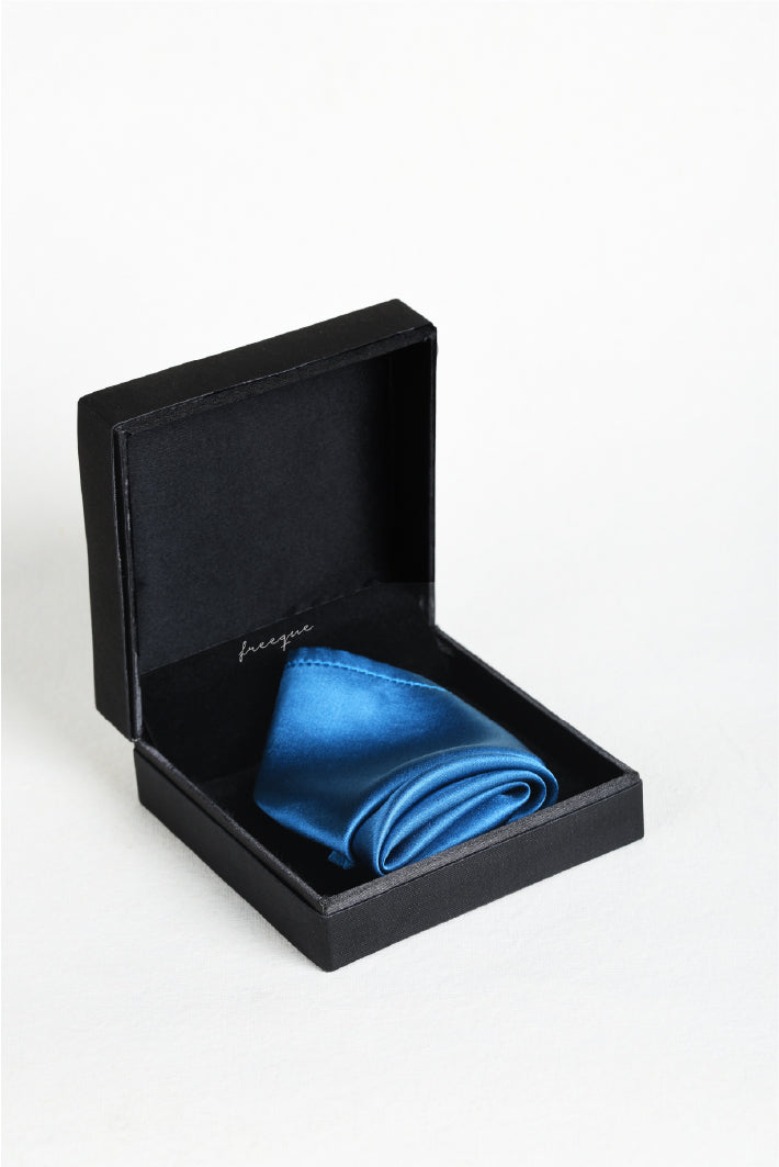 Teal blue scented pocket square in black gift box