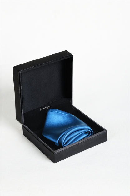 Teal blue scented pocket square in black gift box