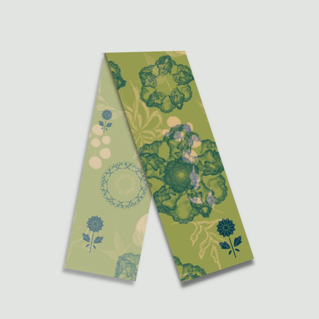 Mockup of Tender Cosmo green floral silk stole with intricate floral patterns